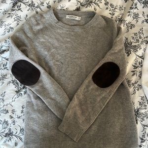 Everlane Grey Cashmere Crew Neck Sweater Womens Size M Elbow patches